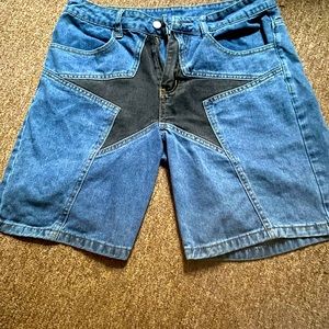 Star print denim shorts